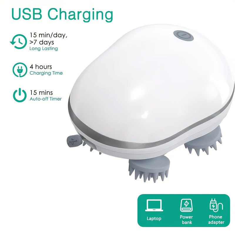 Электрический массажер для кожи головы с дизайном осьминога, перезаряжаемый через USB, с двумя скоростями для глубокого расслабления