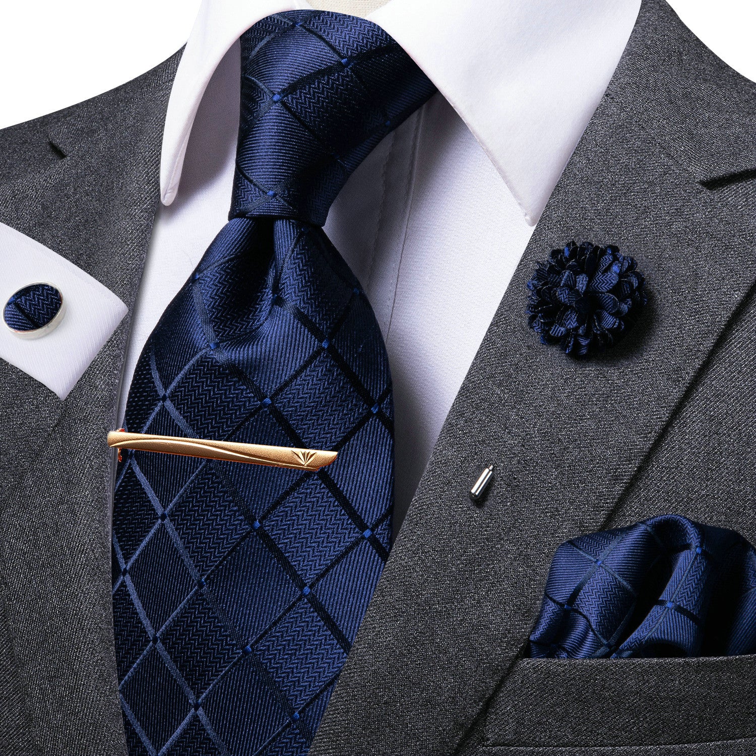 Men's 8.5cm Necktie Set with Striped Solid Tie Cufflinks and Tie Clip for Business