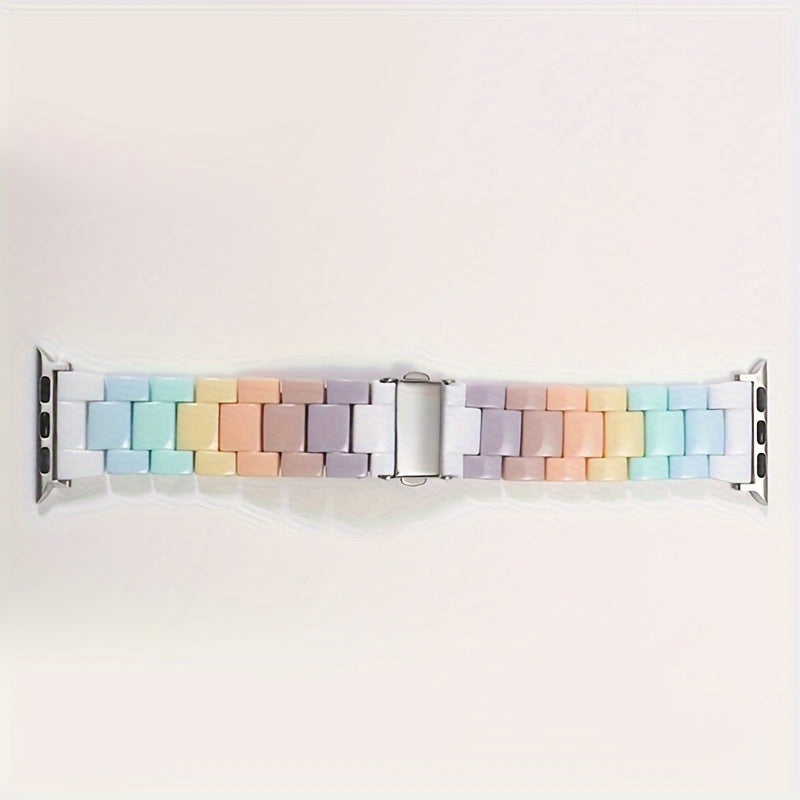 Suv o'tkazmaydigan kamalak rangli qatron soat tasmasi Apple Watch S1-S10 bilan mos keladi, kengaytiriladigan qopqoq, 38-49mm dialga mos keladi, batareyasiz.