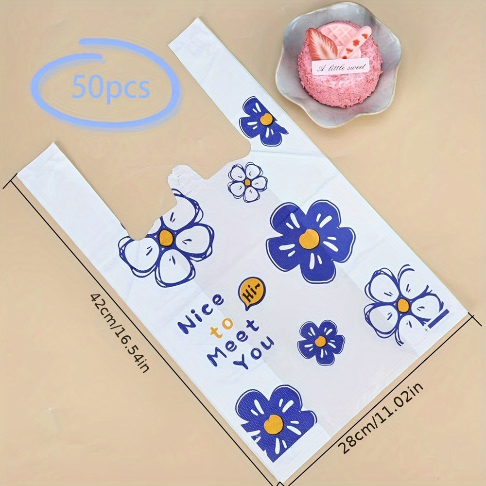 50 dona bardoshli plastmassa tote sumkalar, xarid qilish va sovg‘a qilish uchun