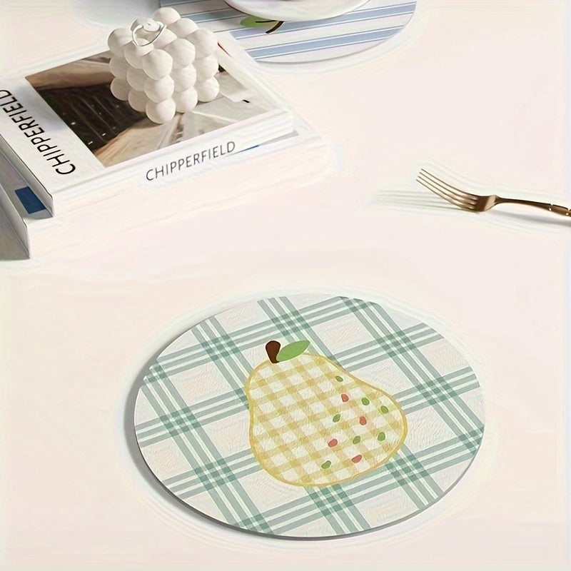 Round Pear Design Rug Pad Water-Resistant Washable Low Pile Kitchen Mat