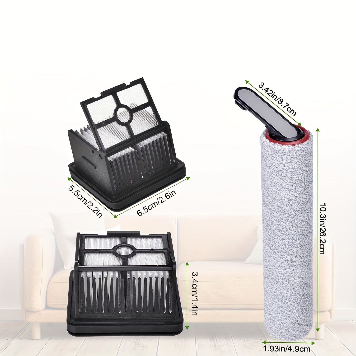 Replacement Set for Vacuum Cleaner H12 Pro Includes 2 Brush Rollers and 4 HEPA Filters