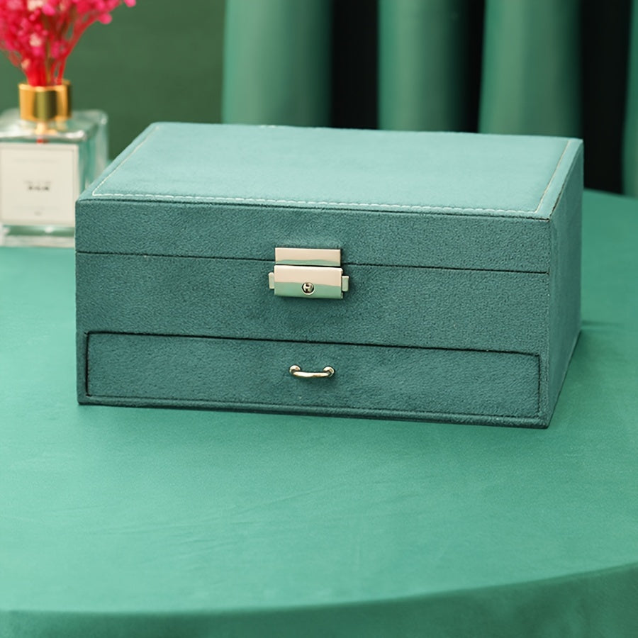 Retro Jewelry Box with Large Capacity Multi-Layer Velvet Display for Rings Earrings Bracelets Necklaces