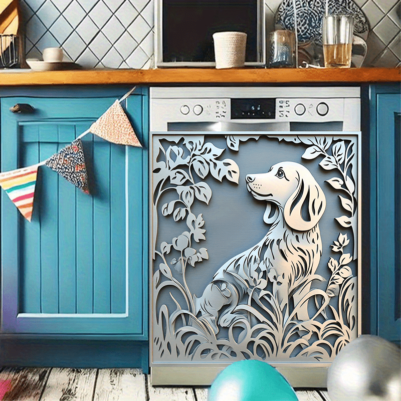 Magnetic Sticker with Floral Design Waterproof Peelable for Dishwasher Fridge Washer Dryer 58.5x65cm