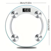 Round digital bathroom scale with glass platform blue backlight display modern design