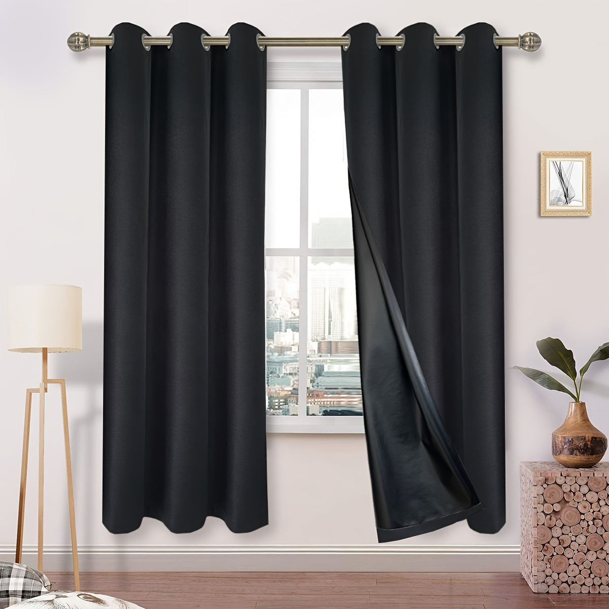 Blackout Faux Linen Textured Curtains Grommet Top for Bedroom Living Room