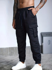 Plus Size Men's Cargo Joggers with Pockets Solid Woven Polyester Casual All-Season
