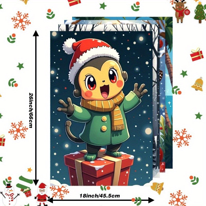 Christmas Tree Santa Claus Kitchen Towel Set 4 Pieces 45.72x66.04 cm Festive Decor