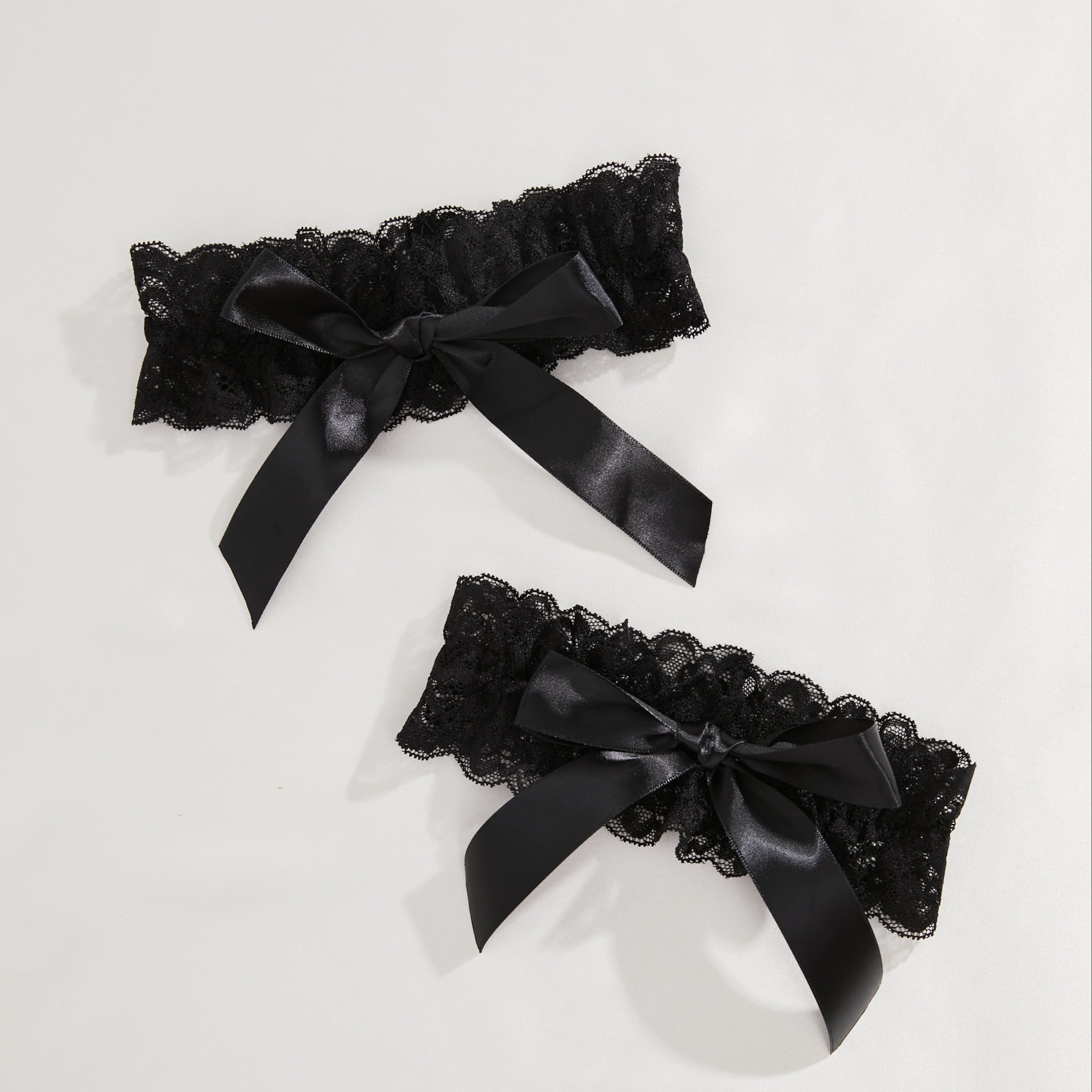 Black Lace Garter Belt with Bow Bridal Lingerie Stretch Thigh Band