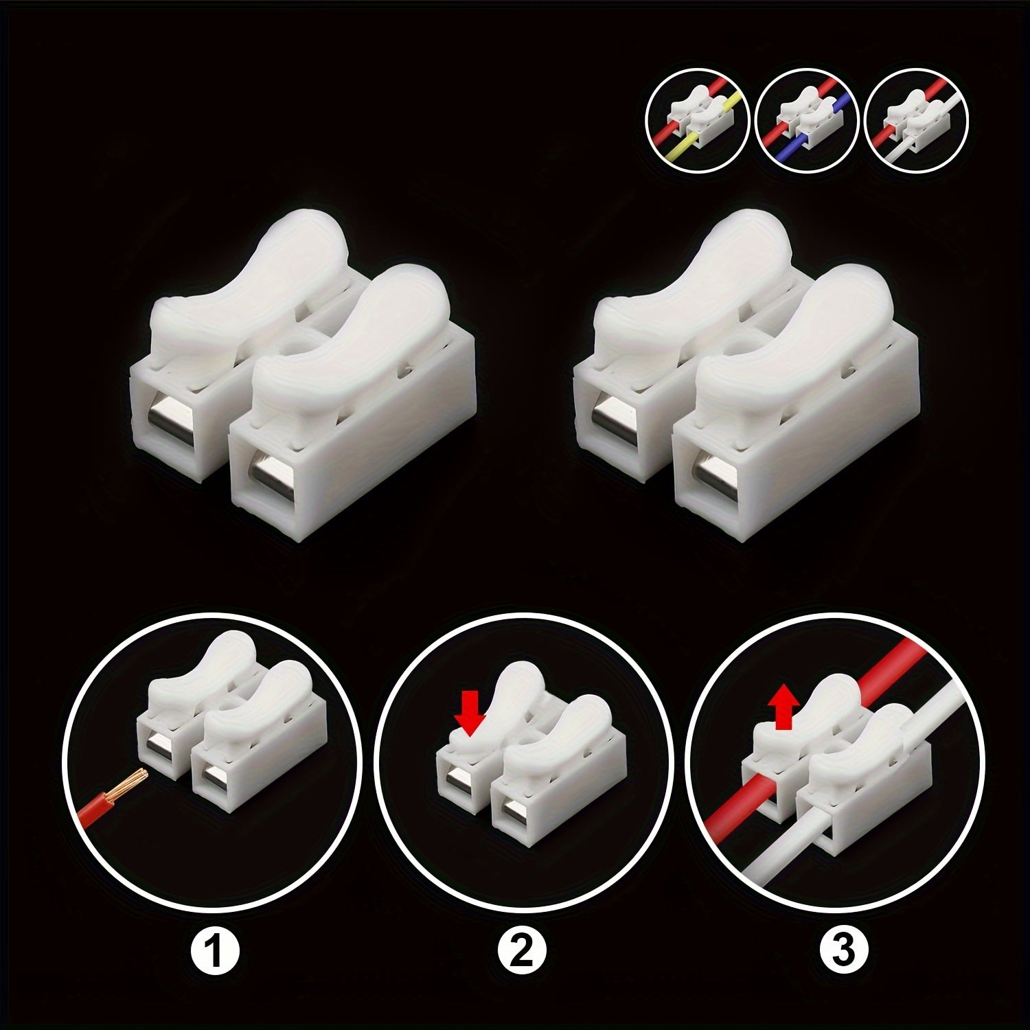 50pcs Wire Connectors Dual Pin Spring Clamp Terminals White for Electrical Projects