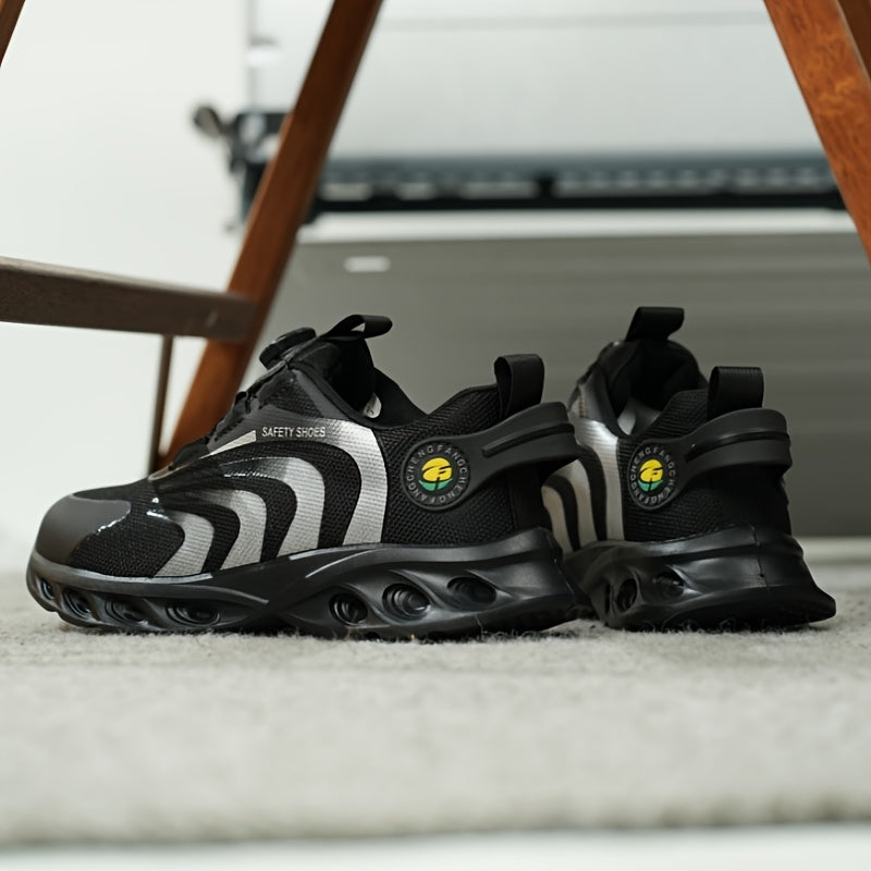 Women's Lightweight Safety Sneakers Breathable Mesh Black Yellow Steel Toe