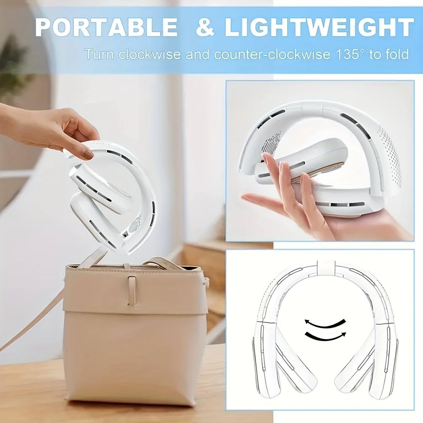 Portable Hanging Neck Fan with USB Charging Silent Cooling for Outdoor Use