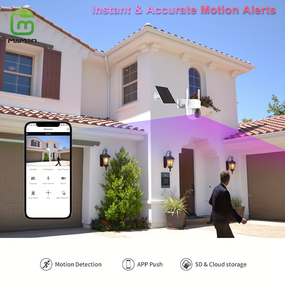 Wi-Fi quyosh energiyasida ishlaydigan 2K PTZ xavfsizlik kamerası, kechqurun ko'rish, harakatni aniqlash, ikki tomonlama audio, spotli nurni o'z ichiga oladi