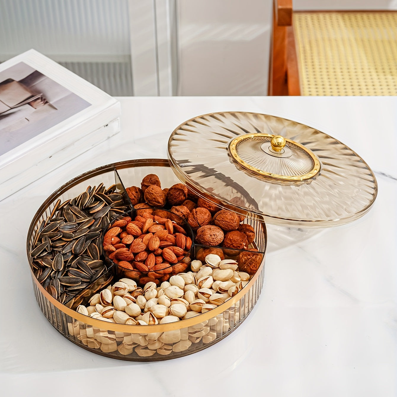 To'ylar, tug'ilgan kunlar va ziyofatlar uchun qopqog'li shirinliklar saqlash qutisi 10.53 dyuym