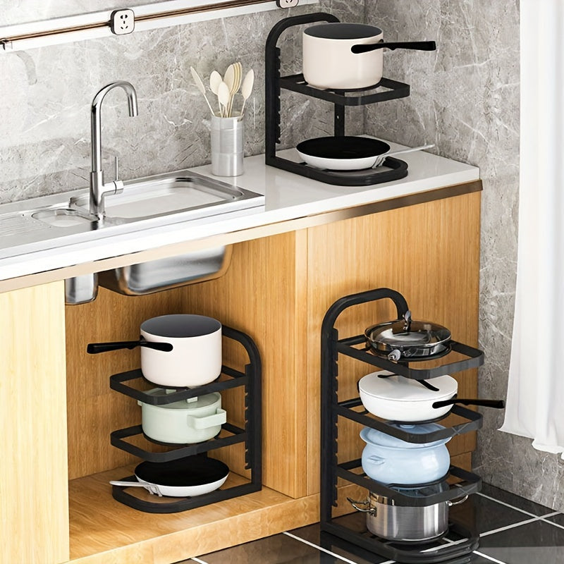 Stainless Steel Pot Rack Adjustable Height 3-Tier or 4-Tier Kitchen Storage Organizer