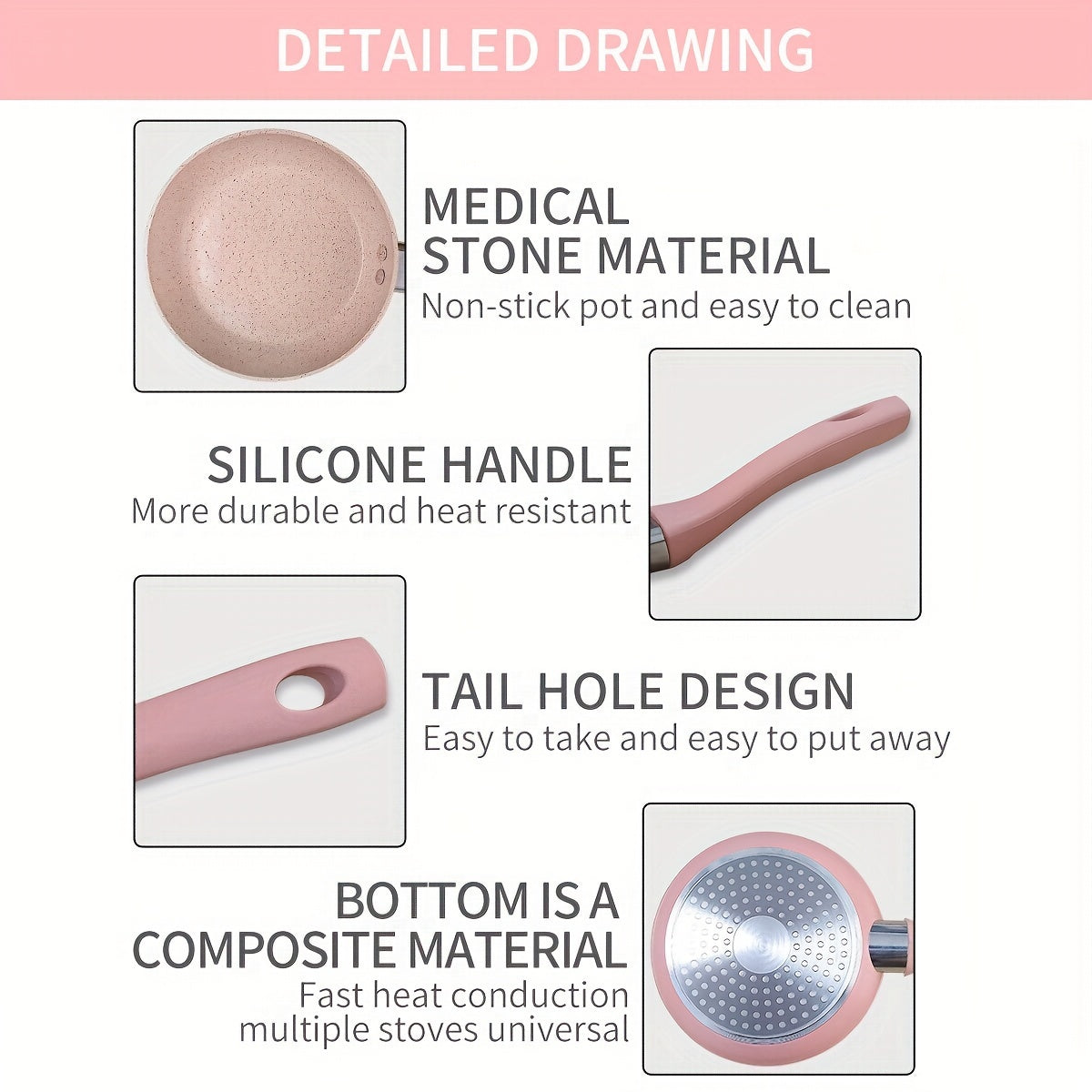 Pushti yopishqoq bo'lmagan mini qovurish panasi, Maifan tosh qoplamasi bilan, 16.0 sm - Qalinlashtirilgan alyuminiy skovorodka, tuxum va steak uchun idish-tovoq tozalash mashinasida yuvish mumkin - Gaz va induksion pechlar uchun ideal