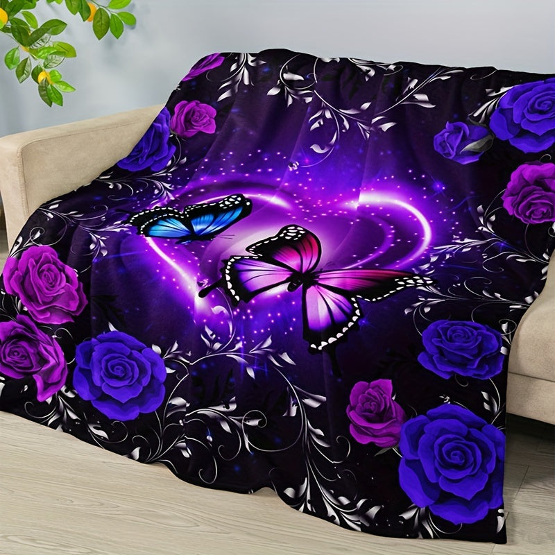 Flannel Butterfly Floral Print Blanket Cozy Throw for Home and Travel All Seasons