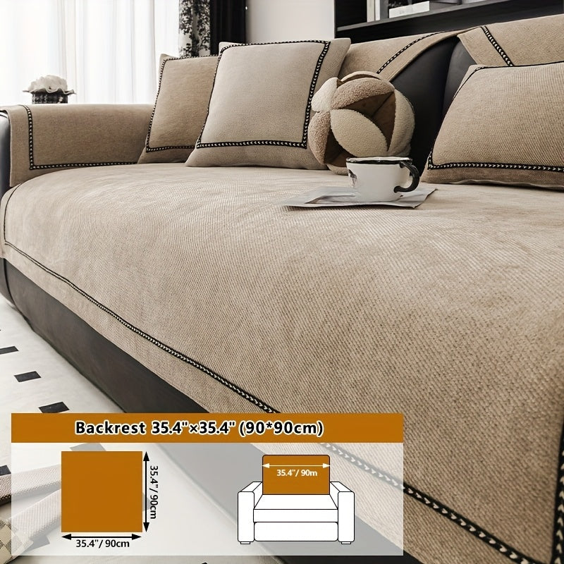 Chenille Sofa Cover with Lace Trim Non-Slip All-Season Furniture Protector Machine Washable