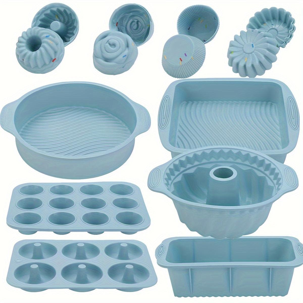 30-Piece Silicone Baking Pan Set Non-Stick Heat-Resistant Food Grade for Cakes Cheesecakes Donuts