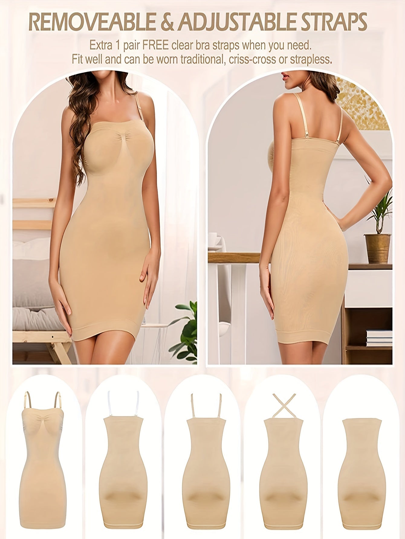 Women's Seamless Strapless Shapewear Bodysuit with Suspenders and Racerback