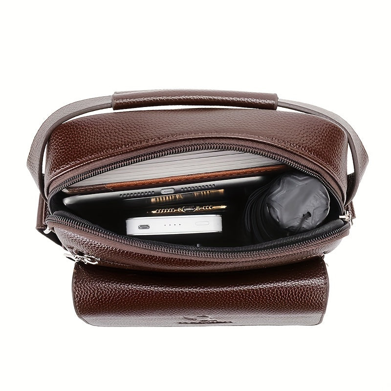 Men's Casual Vintage Shoulder Bag with Multi-Card Wallet Lightweight Business Style Polyester Adjustable Zipper Closure