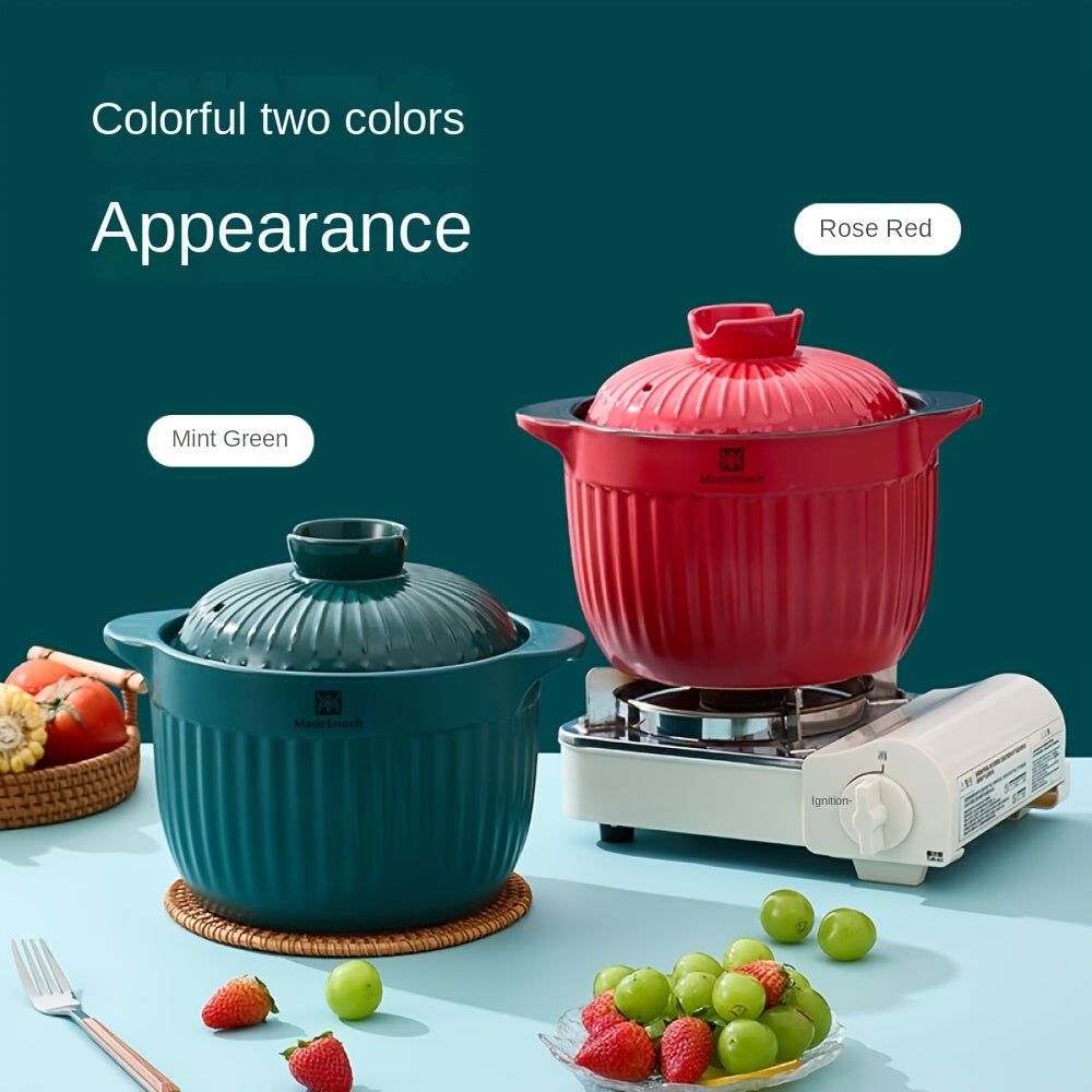 Красная/Зеленая 3L Традиционная Кастрюля из Сподумена с Нержавеющей Стальной Крышкой - Керамическая Чаша для Супа и Тушеного Мяса для Газовой Плиты, Идеально Подходит для Риса и Здорового Приготовления, Только Ручная Стирка