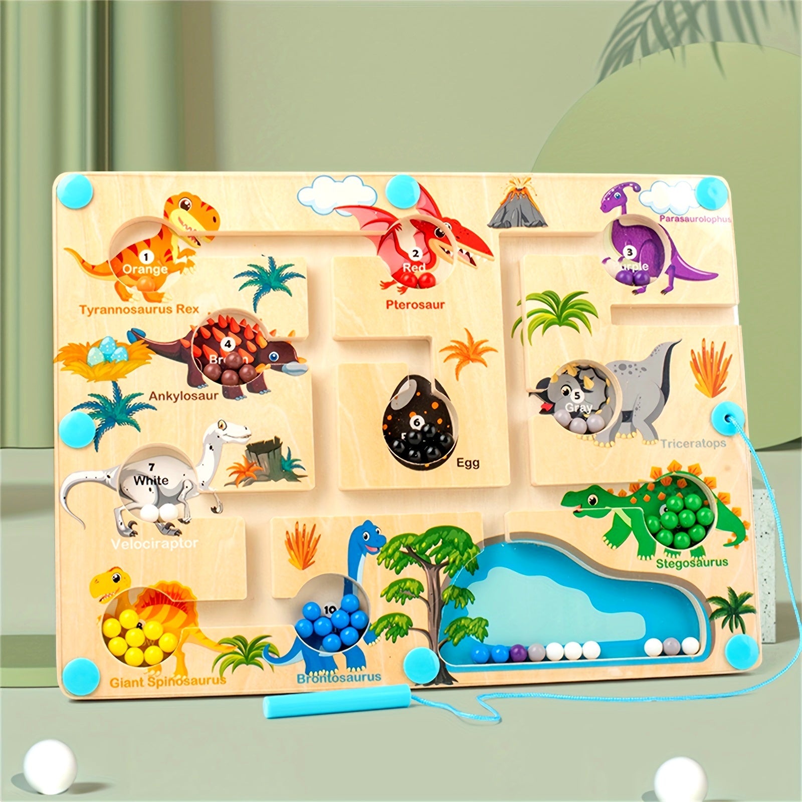 Wooden Dinosaur Magnetic Puzzle Game for Kids Learning Counting and Matching Travel Toy