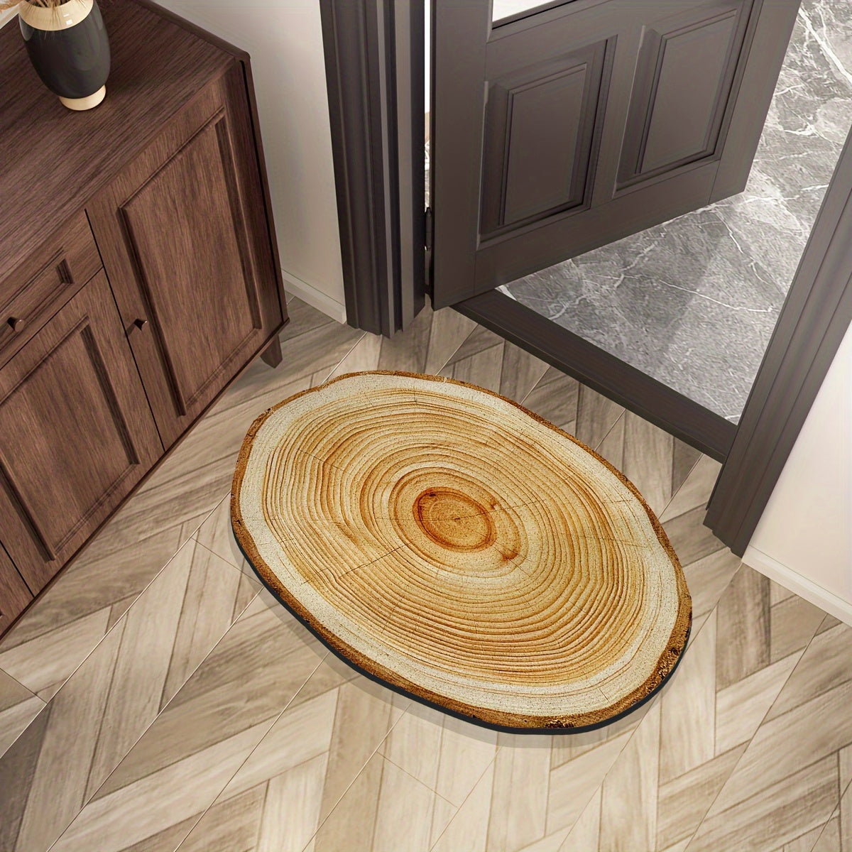 Wood Grain Tree Ring Doormat Non-Slip Rubber Back Flame Resistant Indoor Floor Mat
