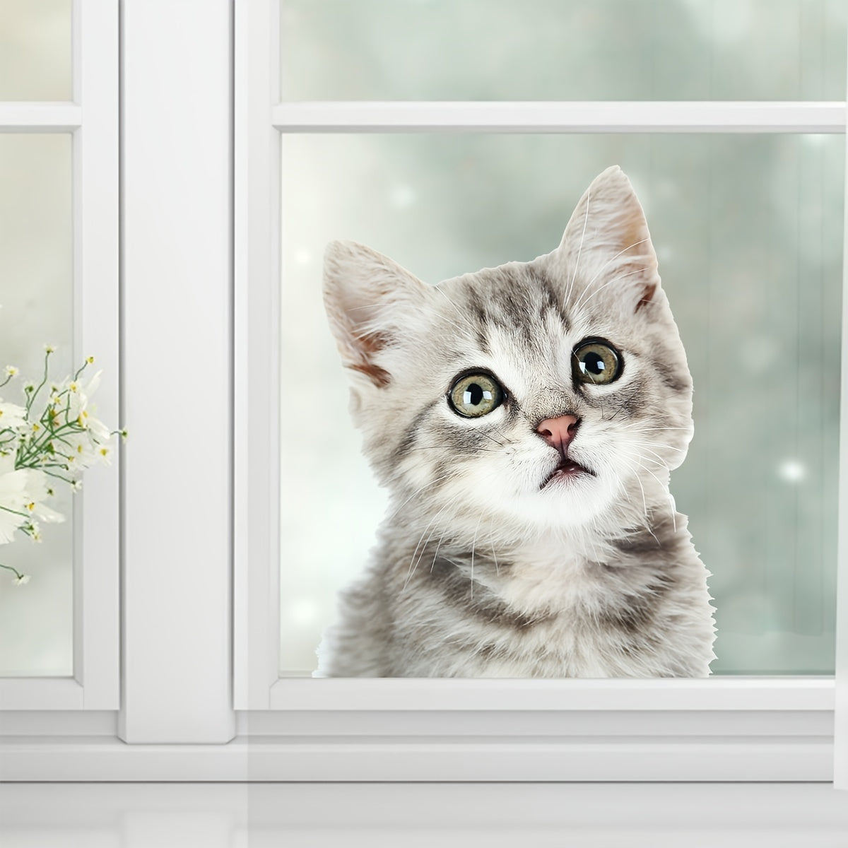 Realistic Cat Face Window Sticker Self-Adhesive PVC Decal for Home Decor
