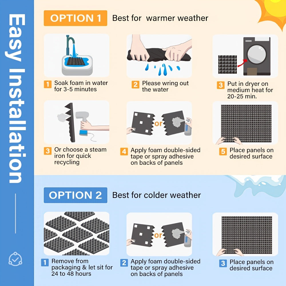 24pcs Acoustic Foam Panels 12x12 Inch Soundproofing Tiles for Studio Home Office Black Grey White