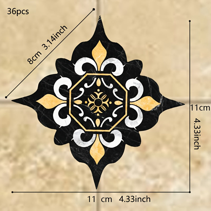 Set of 36 Waterproof Bohemian Tile Stickers 11cm Square for Floors and Walls