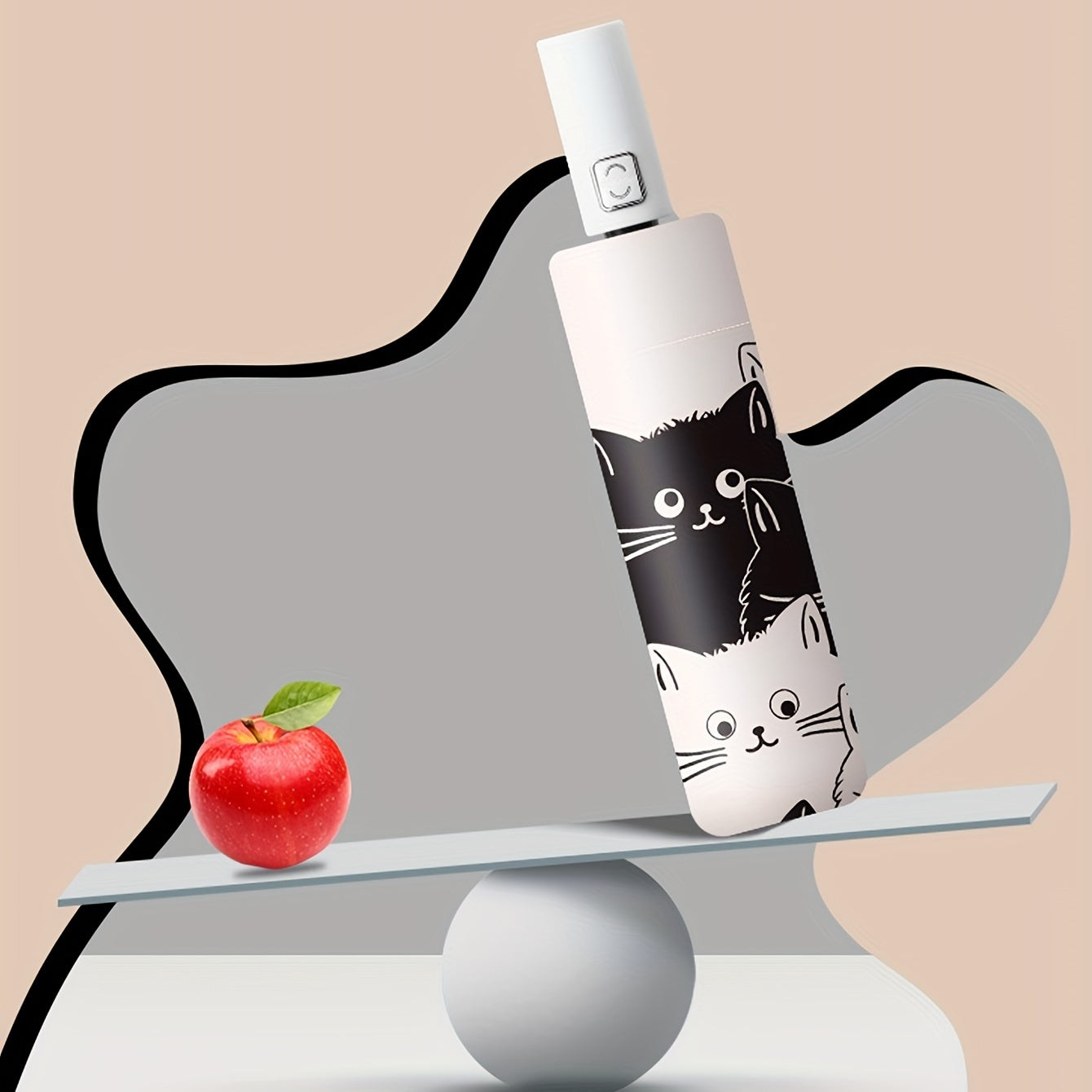 Cartoon Kittens Printed Automatic Umbrella UV Protection Black and White Reinforced Frame