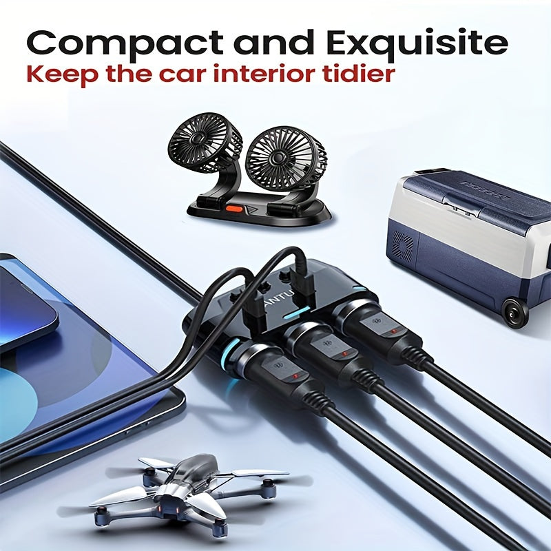 Car 3-Socket Adapter with USB, LED Voltage Meter, On/Off Switch