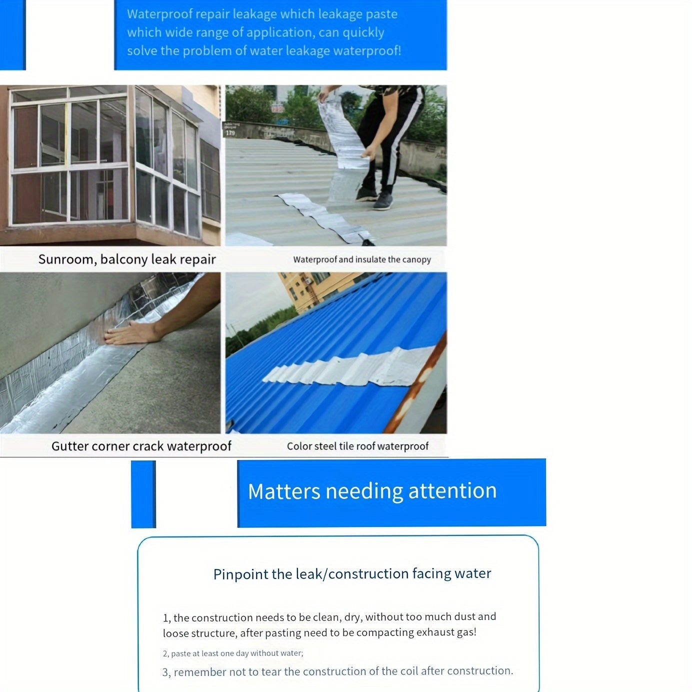 Waterproof Sealing Tape for Roofs Pipes and Tiles Self-Adhesive Leak Repair