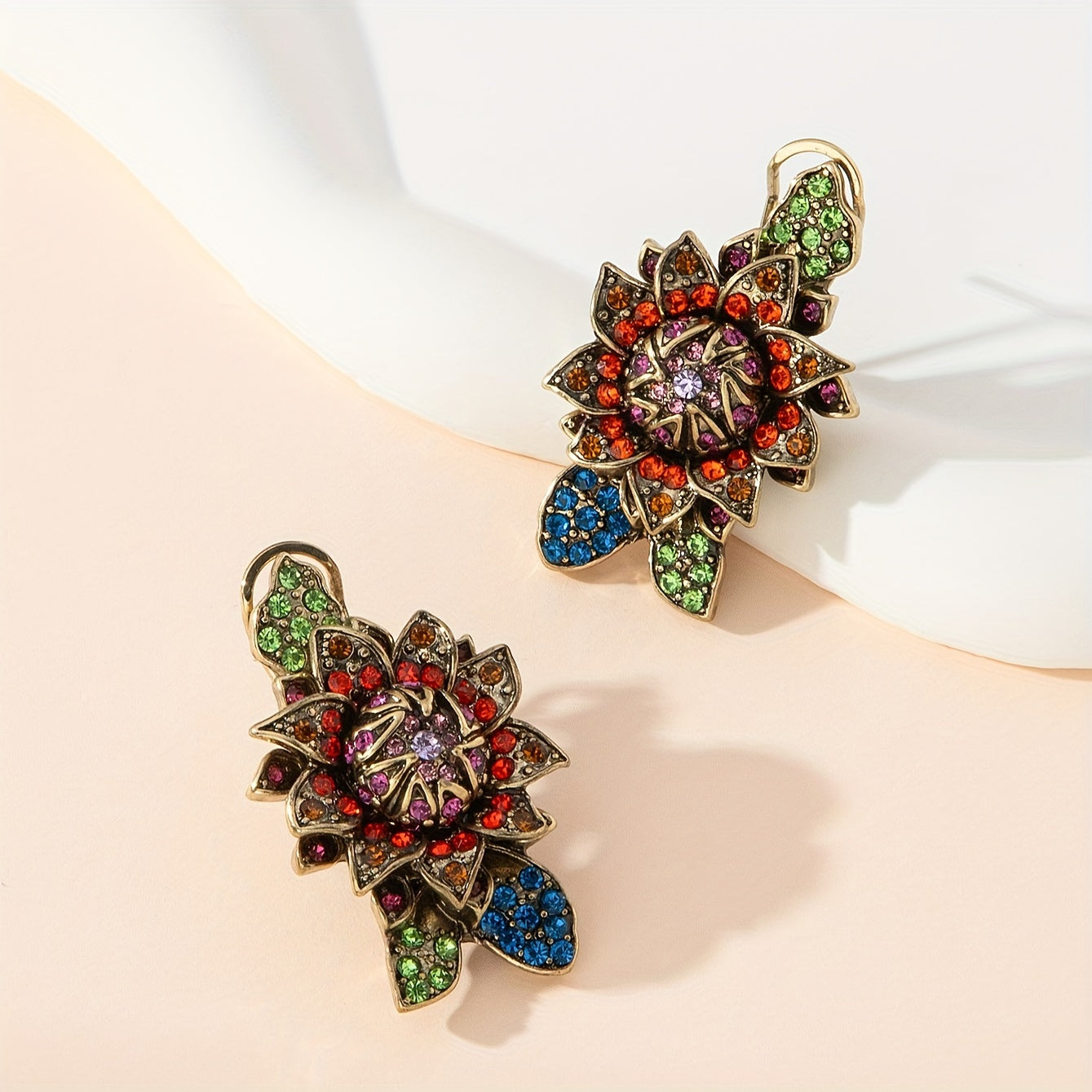 Vintage-Inspired Gold Plated Jewelry Set with Glass Accents Necklace and Earrings