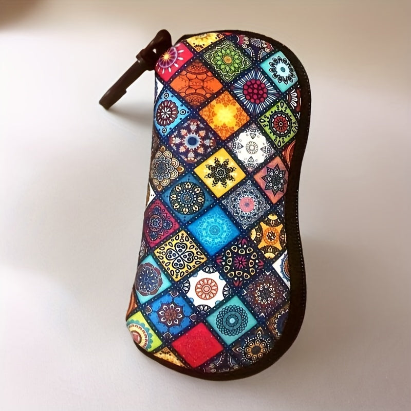 Neoprene Glass Case with Zipper and Carabiner Clip Mandala Design Portable Fits All Glasses