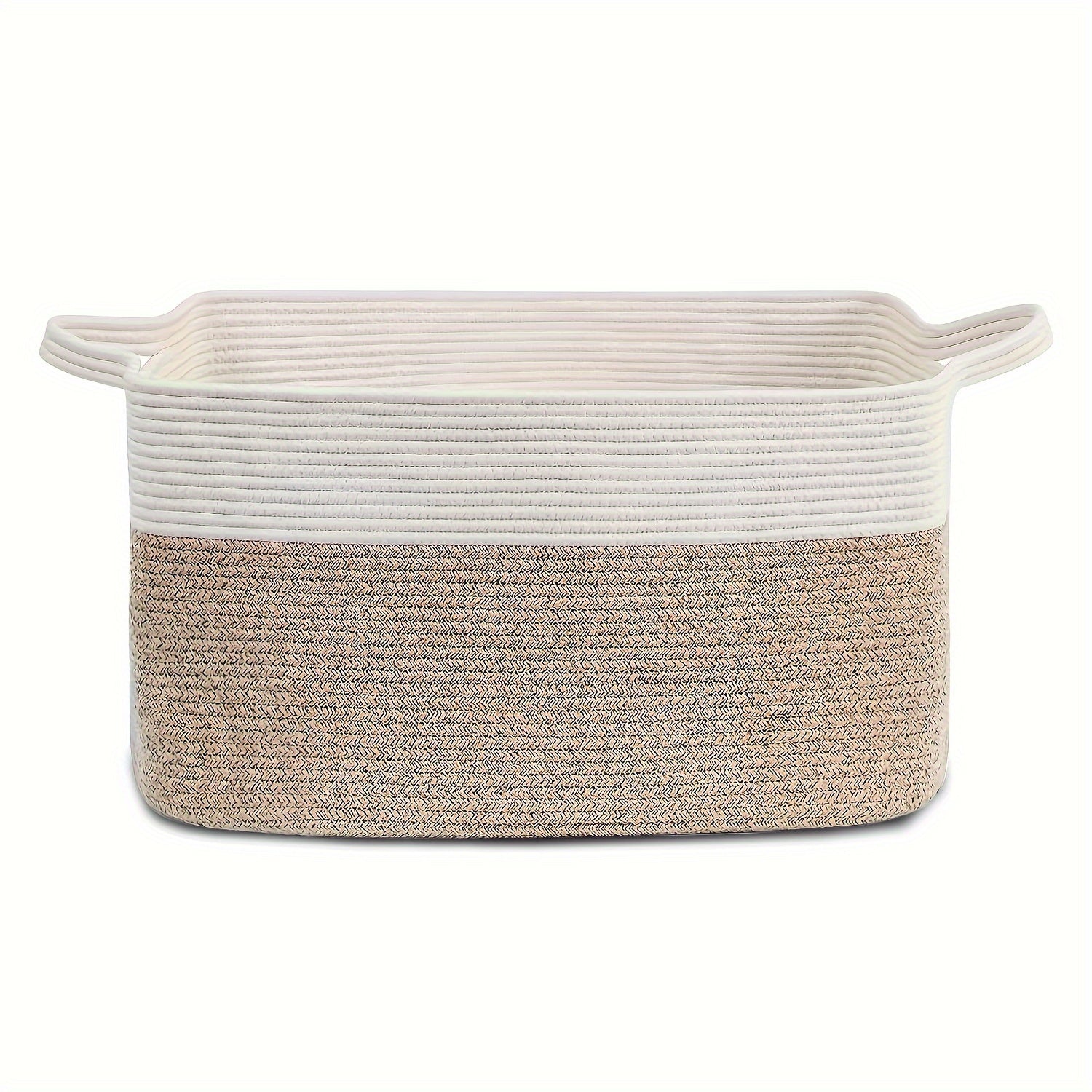 55L Kulrang Arqon To'qilgan Saqlash Savati Qo'llari Bilan - Bolalar uchun ko'p maqsadli o'yinchoq tashkilotchisi, kir, yashash xonasi, bolalar xonasi va yotoqxona - Mustahkam linen aralashmasi, 48.01 sm x 34.04 sm x 11, to'shakka joylashadigan saqlash.