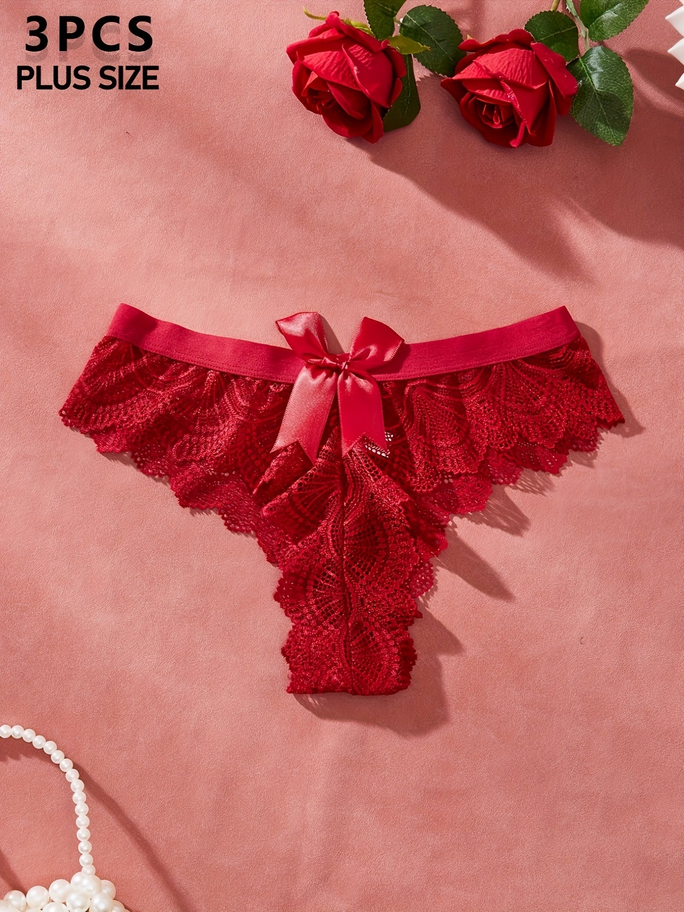 Plus o'lcham ayollar uchun thong ichki kiyimlar, bir hil rangli, korshni bilan, nafas oluvchi, yumshoq, 3 dona paket