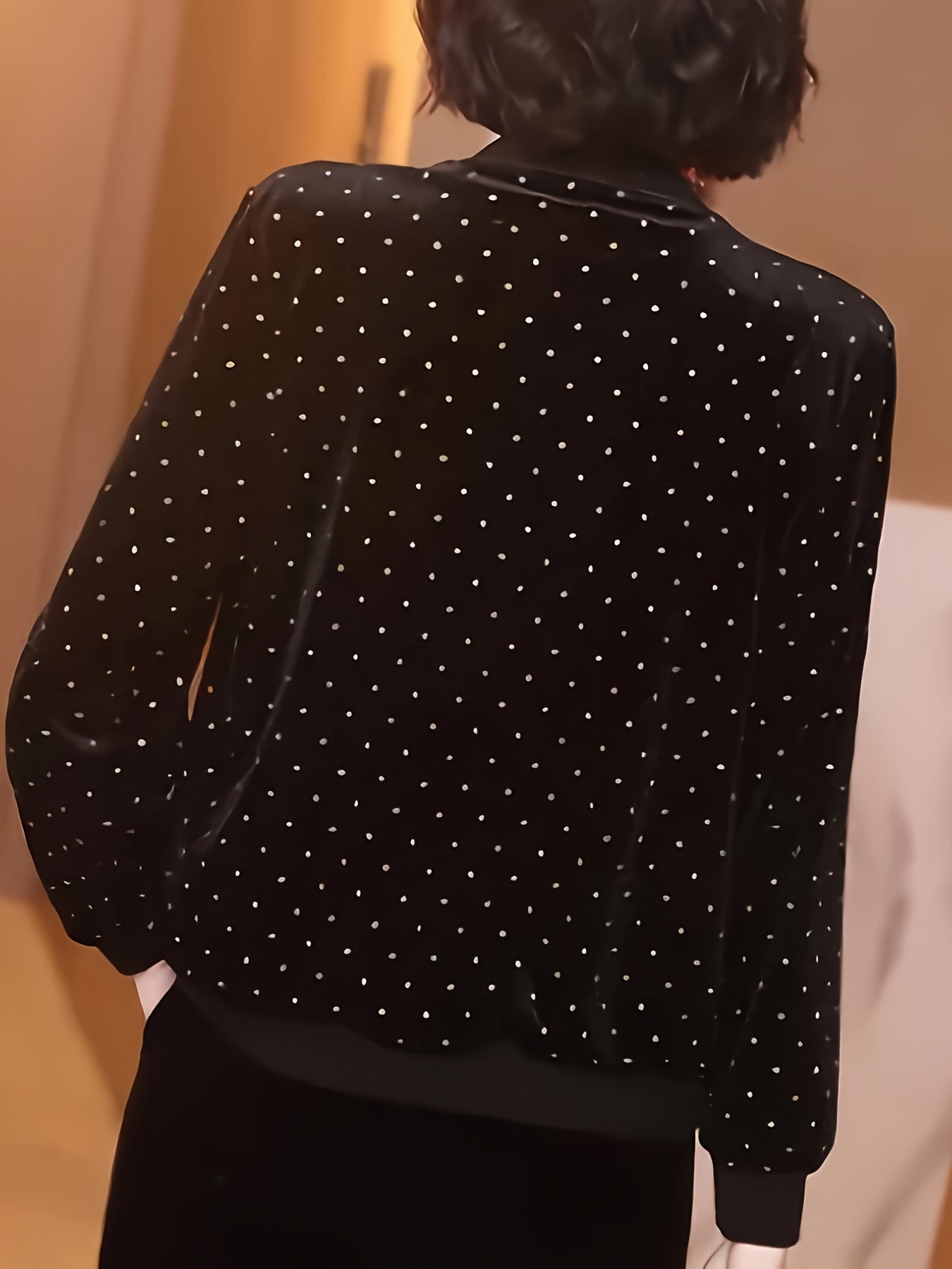 Women's Lightweight Bomber Jacket with Rhinestone Dot Design Sun Protection Spring Fall