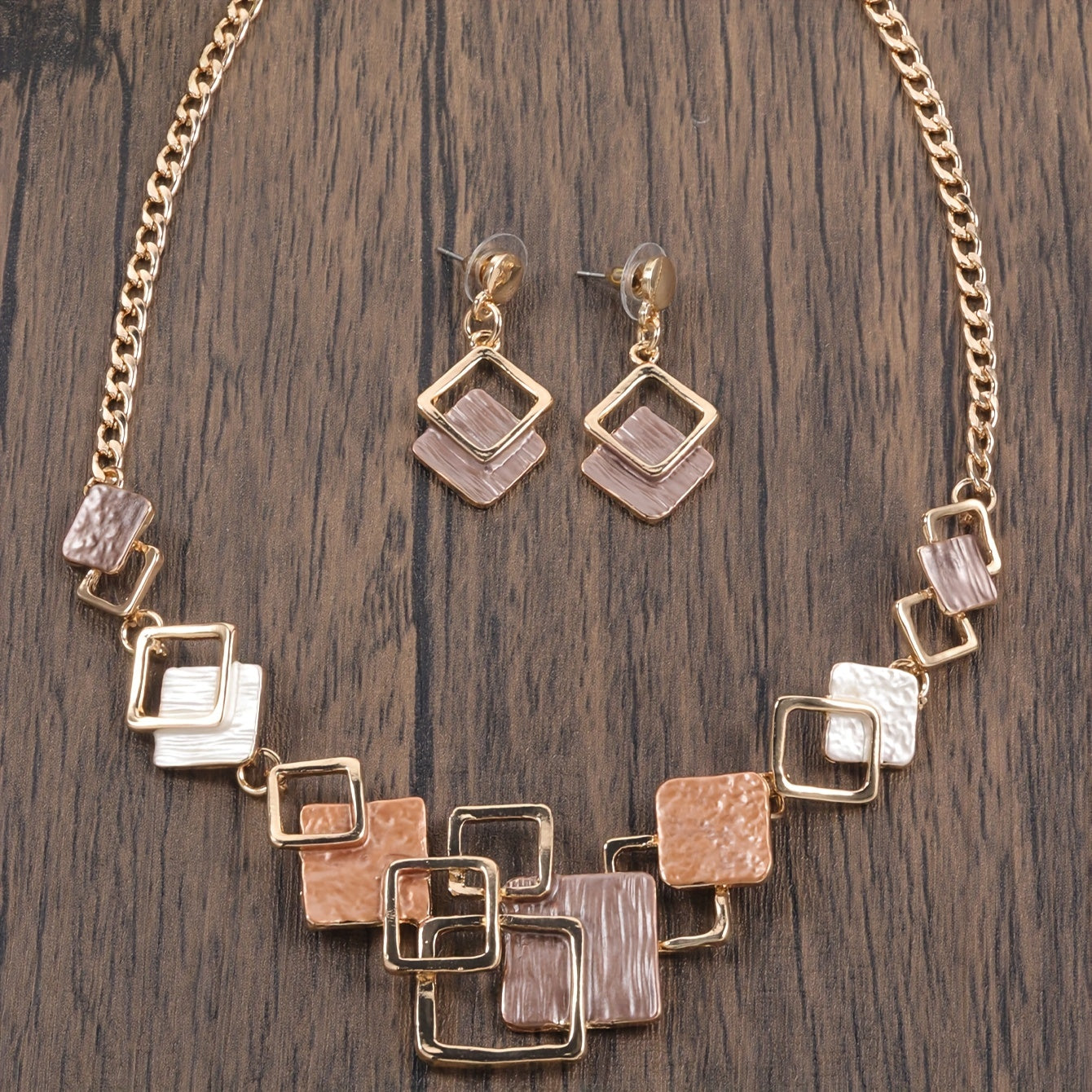 Geometric Enamel Jewelry Set with Earrings and Necklace Boho Style for Daily and Party Wear