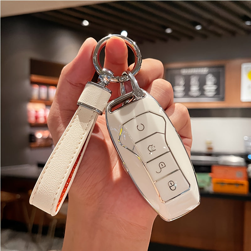 Car Key Case TPU Cover for EV Remote Control with Leather Buckle