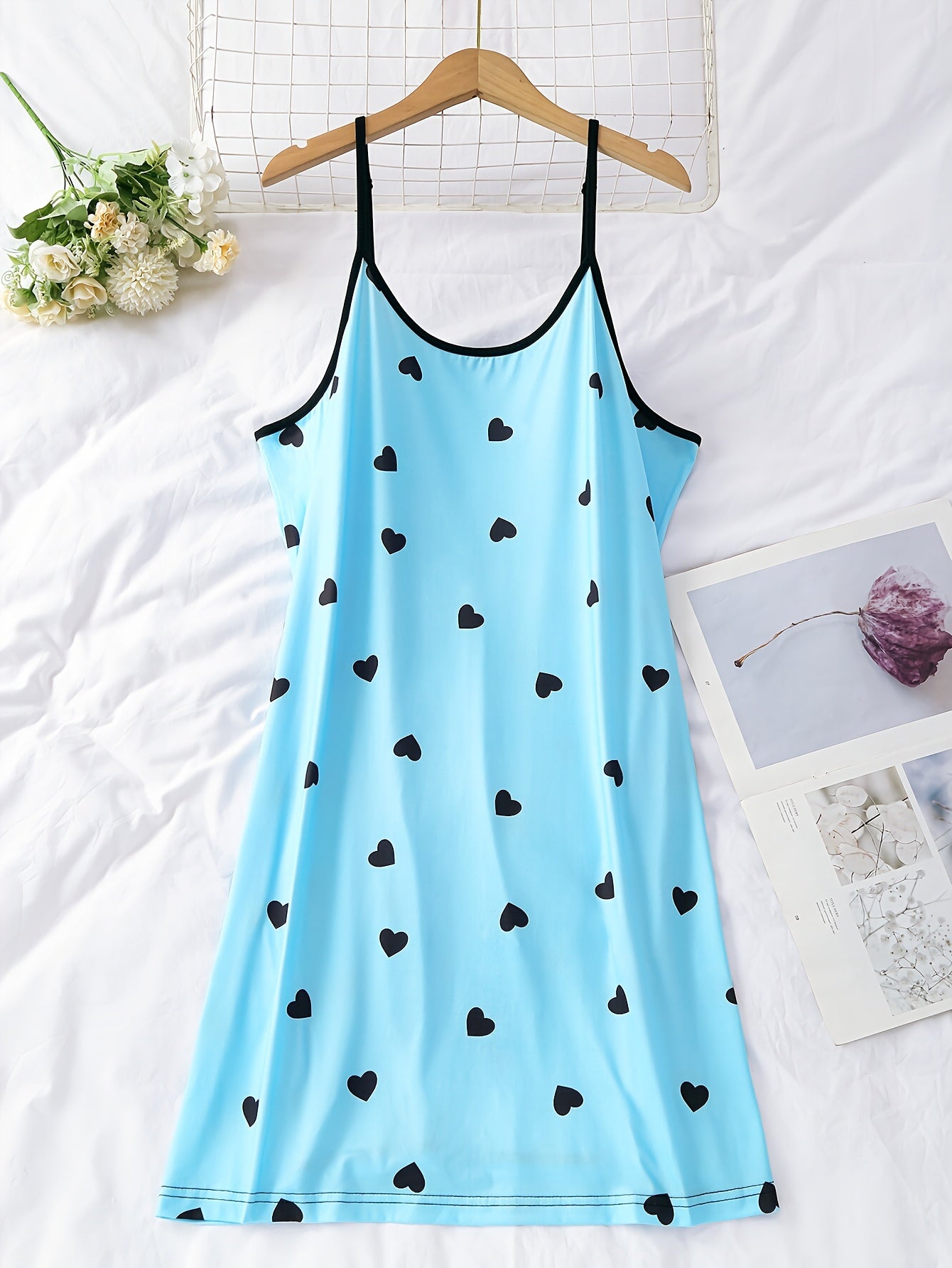 Plus Size Women's Heart Print Nightdress Set Three Piece Sleepwear