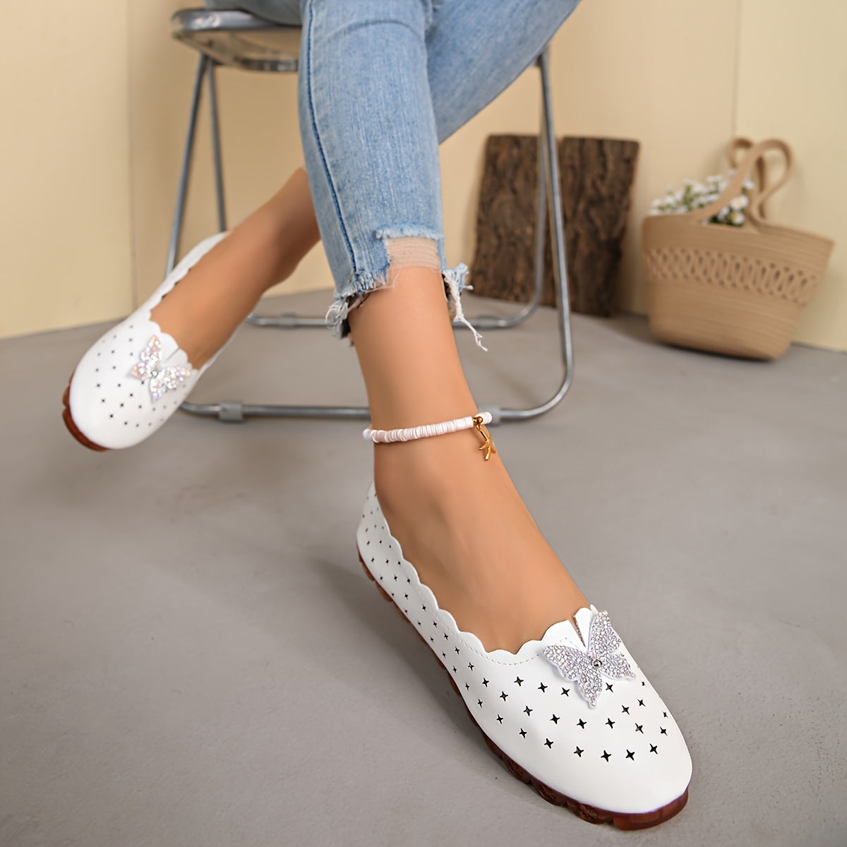 Women's Flats Spring Summer Sparkling Butterfly Non-Slip Rubber Sole