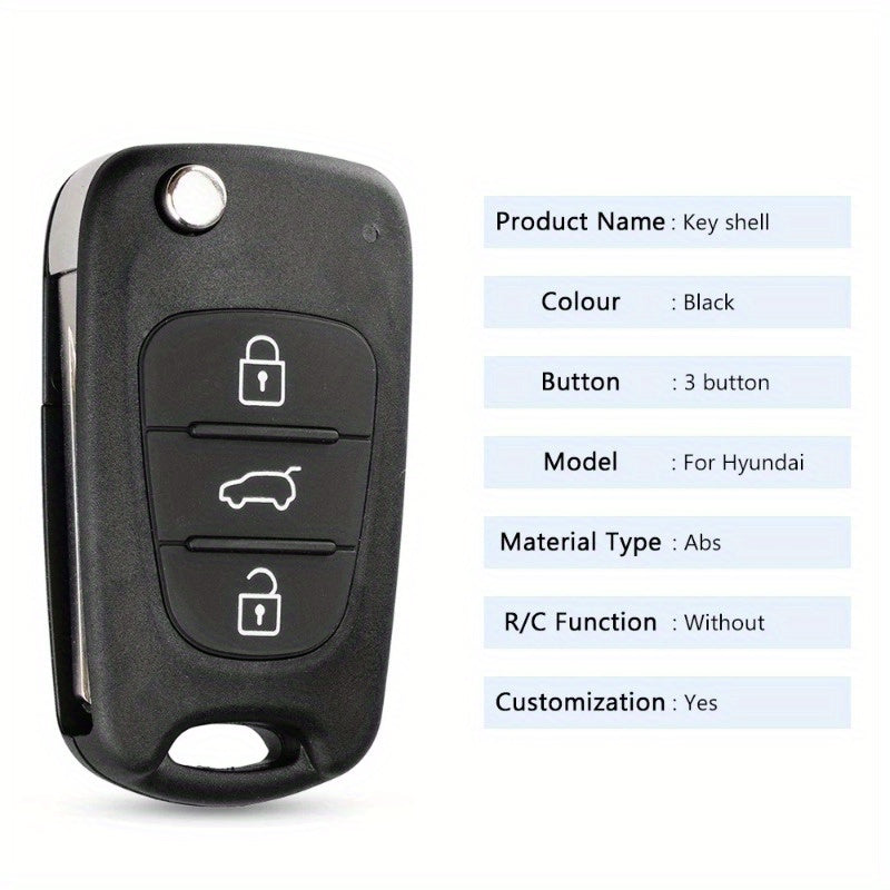 Replacement Car Key Shell, ABS, 3 Button, Flip Fob for Multiple Models