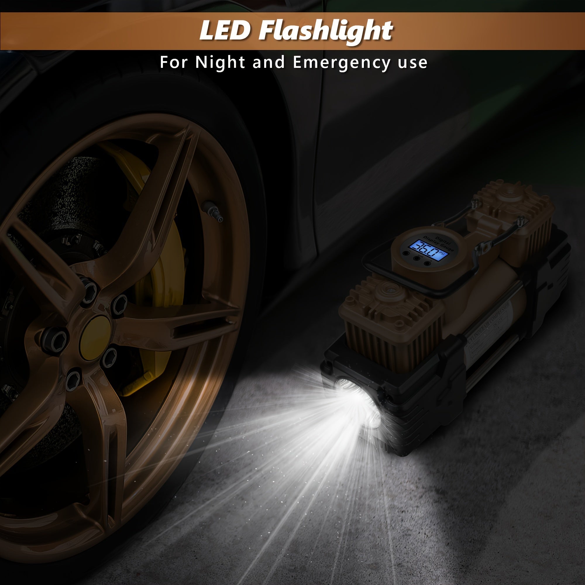 MESHUBA Ikki Silindrli Havo Kompressori: 12V 150 PSI, Avtomatik O'chirish, Raqamli O'lchov va LED Chiroq. Avtomobillar, velosipedlar, SUVlar uchun og'ir yuk ko'taruvchi portativ shinalar inflatori, aksessuarlar uchun olib yurish sumkasi bilan birga.