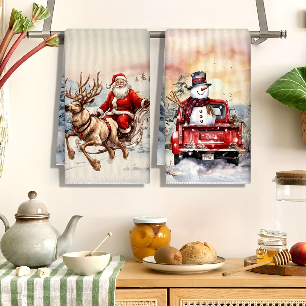Christmas Kitchen Towel Set Santa Reindeer Snowman Microfiber 45x70cm