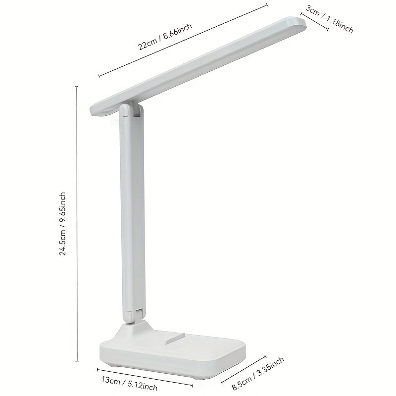 High-Brightness LED Desk Lamp with Touch Control, Adjustable Arm, Foldable, USB Rechargeable, 3-Color Temperatures