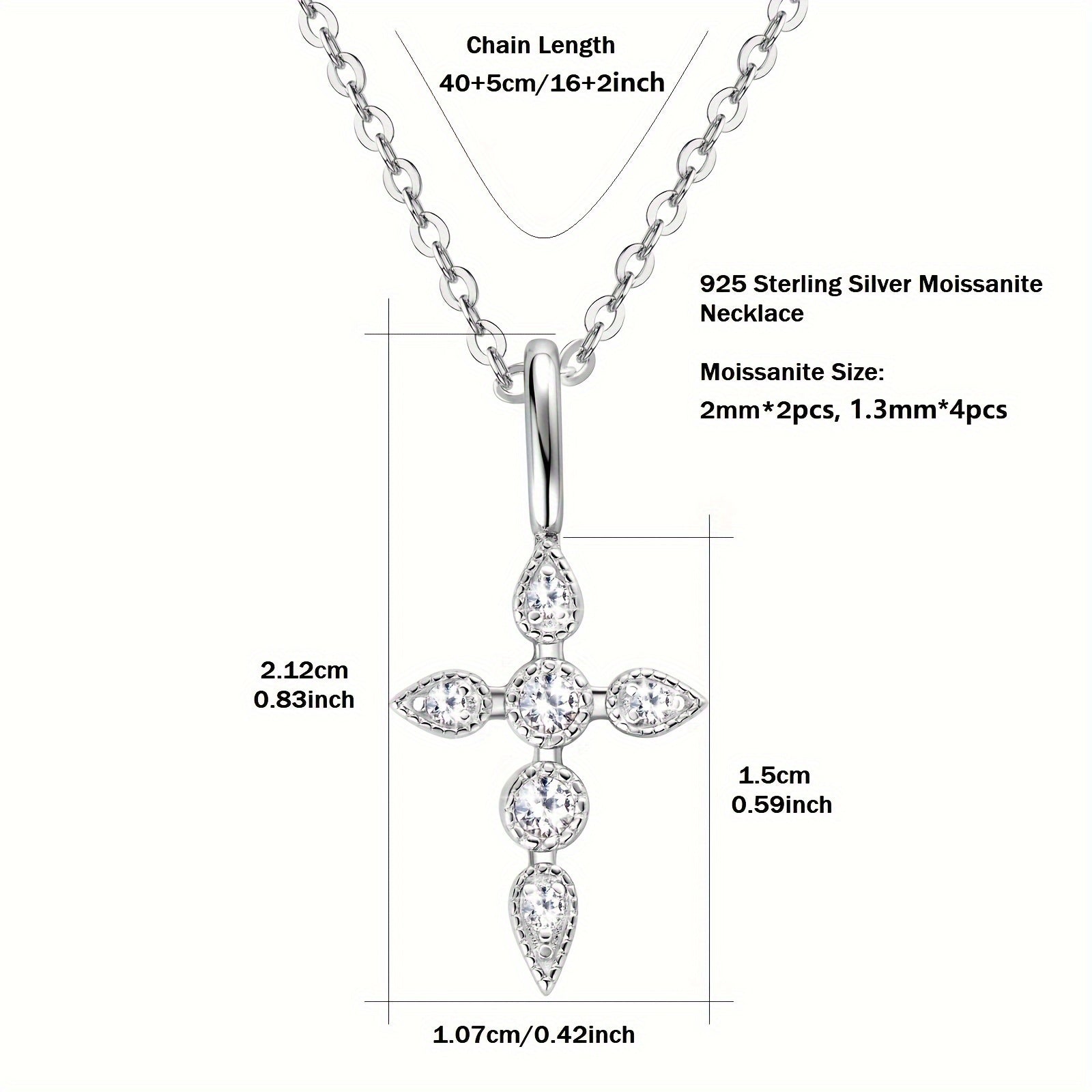 Sterling Silver Mozambique Stone Cross Necklace 40cm Pendant Jewelry