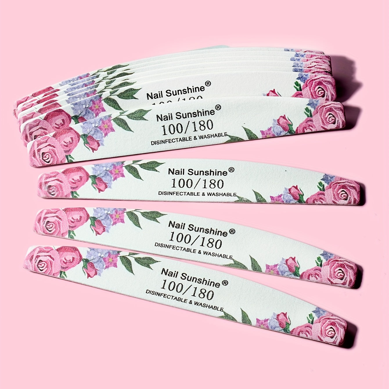 10 Rose Flower Half-Moon Nail Files Unscented Manicure Tools Set