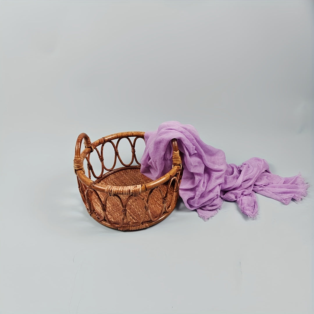 Rattan Basket Wood Bench Photography Prop Posing Chair Home Decor Accessories